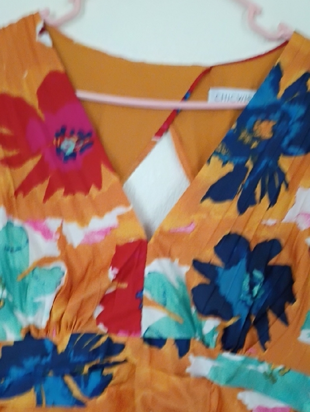 Chicwish Mustard Floral Pleated Midi Dress with Multicolor Blooms - Picture 4 of 7